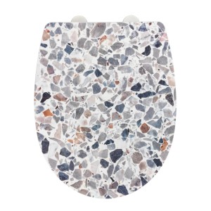 WC-Sitz Terrazzo, Thermoplast, High Gloss. Dekorativer Klodeckel mit mehrfarbigem Terrazzo-Muster.