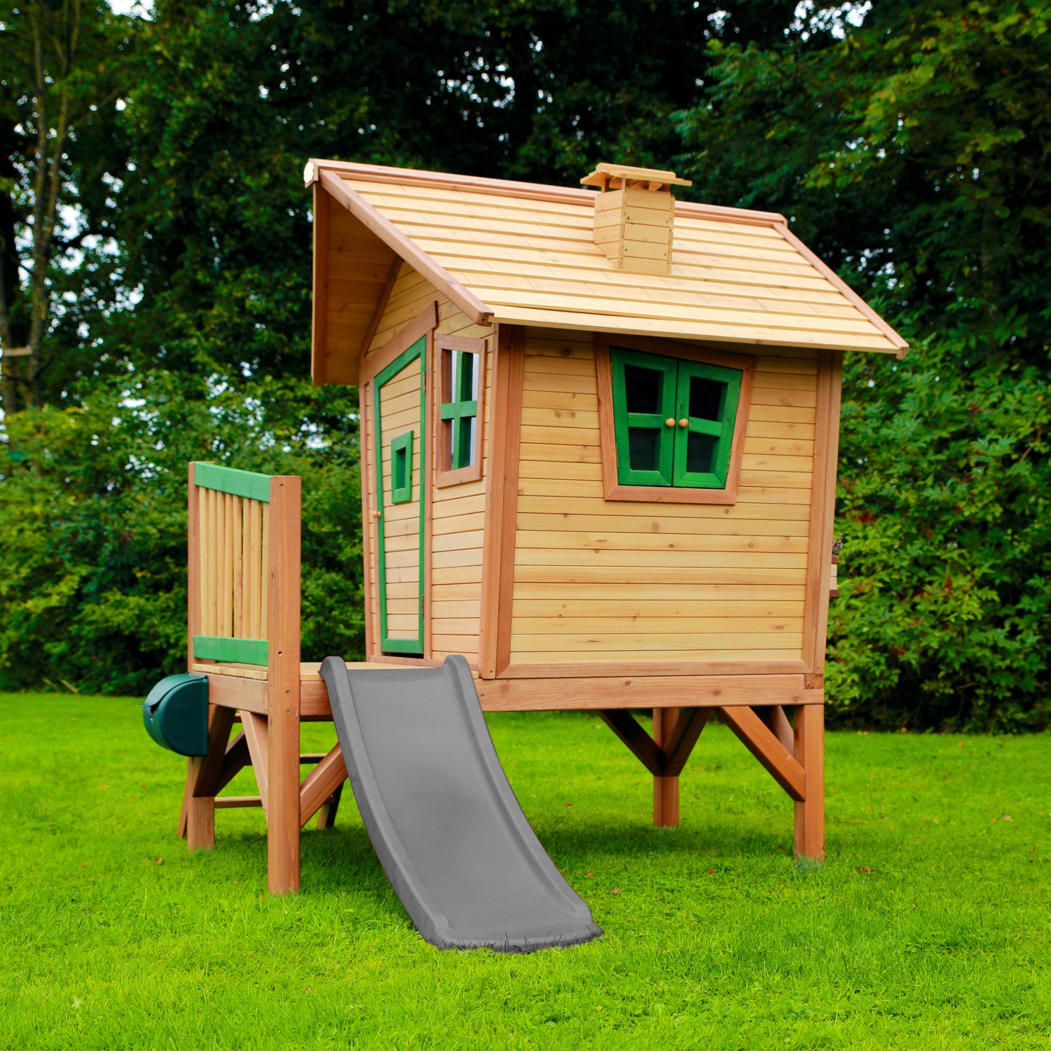 Axi Spielhaus Robin mit Rutsche, braun/grün, 264x177x203 cm, aus FSC®-Holz.