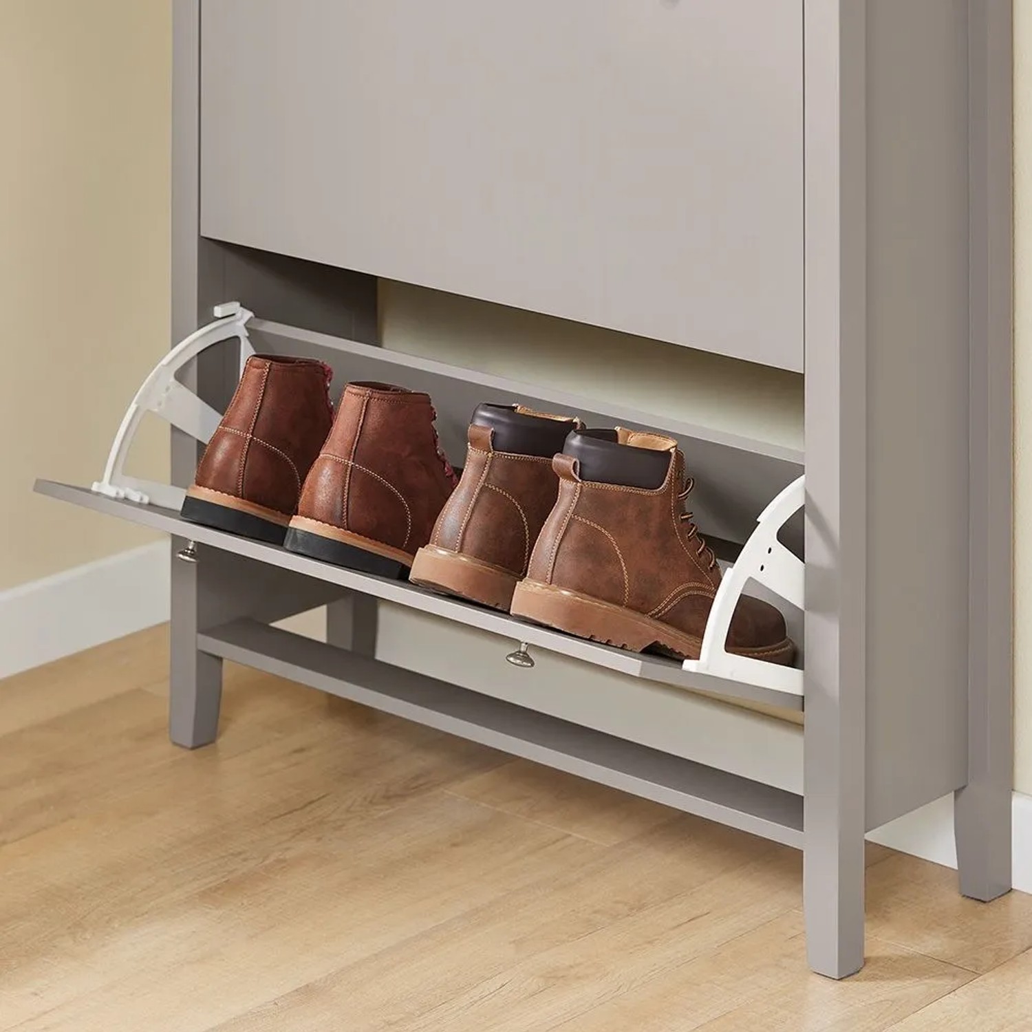 SoBuy Schuhschrank Schmal mit Schublade Schuhkommode mit 2 Klappen 80x108x25cm Hellbraun FSR89-KA_10