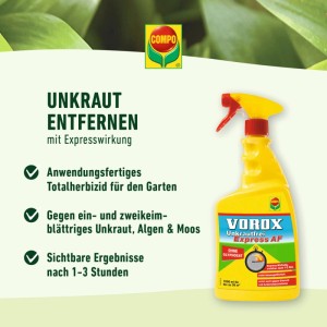 Vorox Unkrautfrei Express AF, 1000ml Flasche mit Sprühkopf, zur Unkrautbekämpfung im Garten.