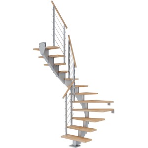 Dolle Mittelholmtreppe Hamburg, Buche perlgrau, 1/2 gewendelt, mit Geländer.