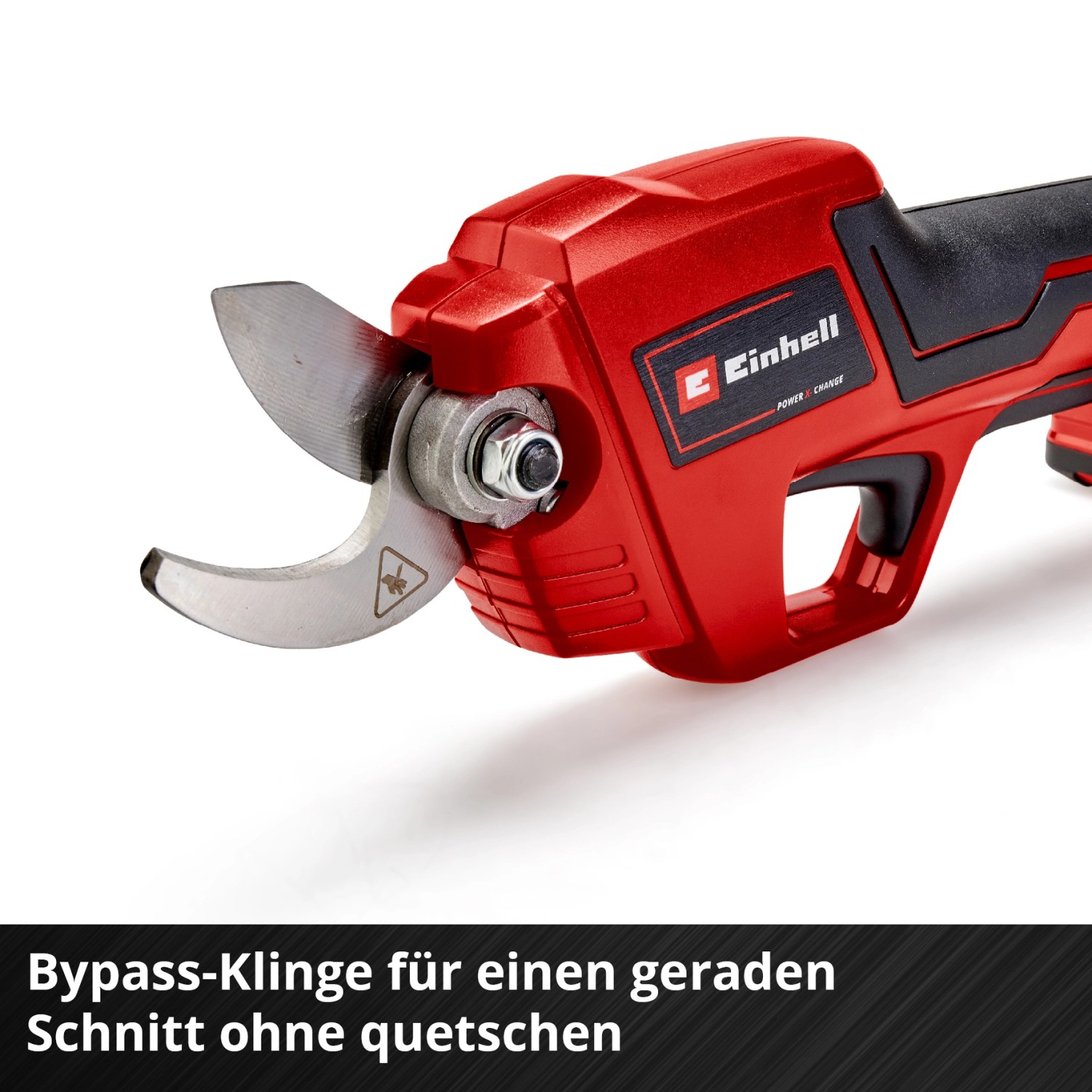 Einhell Akku-Astschere GE-LS 18 Li-Solo: Rote Gartenschere mit Bypass-Klinge für Äste bis 28mm.