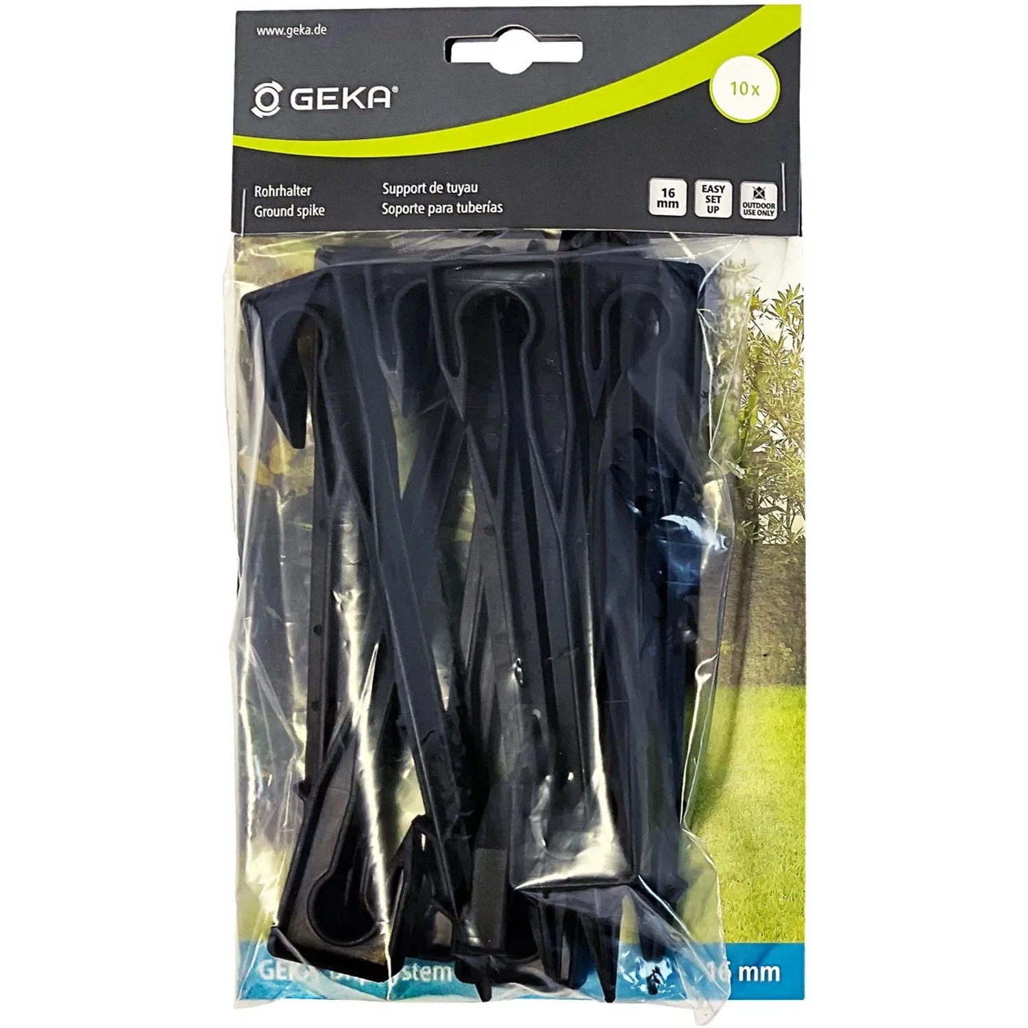 Geka Drip Rohrhalter Erdspieße, 10 Stück, Ø 16 mm zur Fixierung von Tropfrohren im Micro-Drip-System.