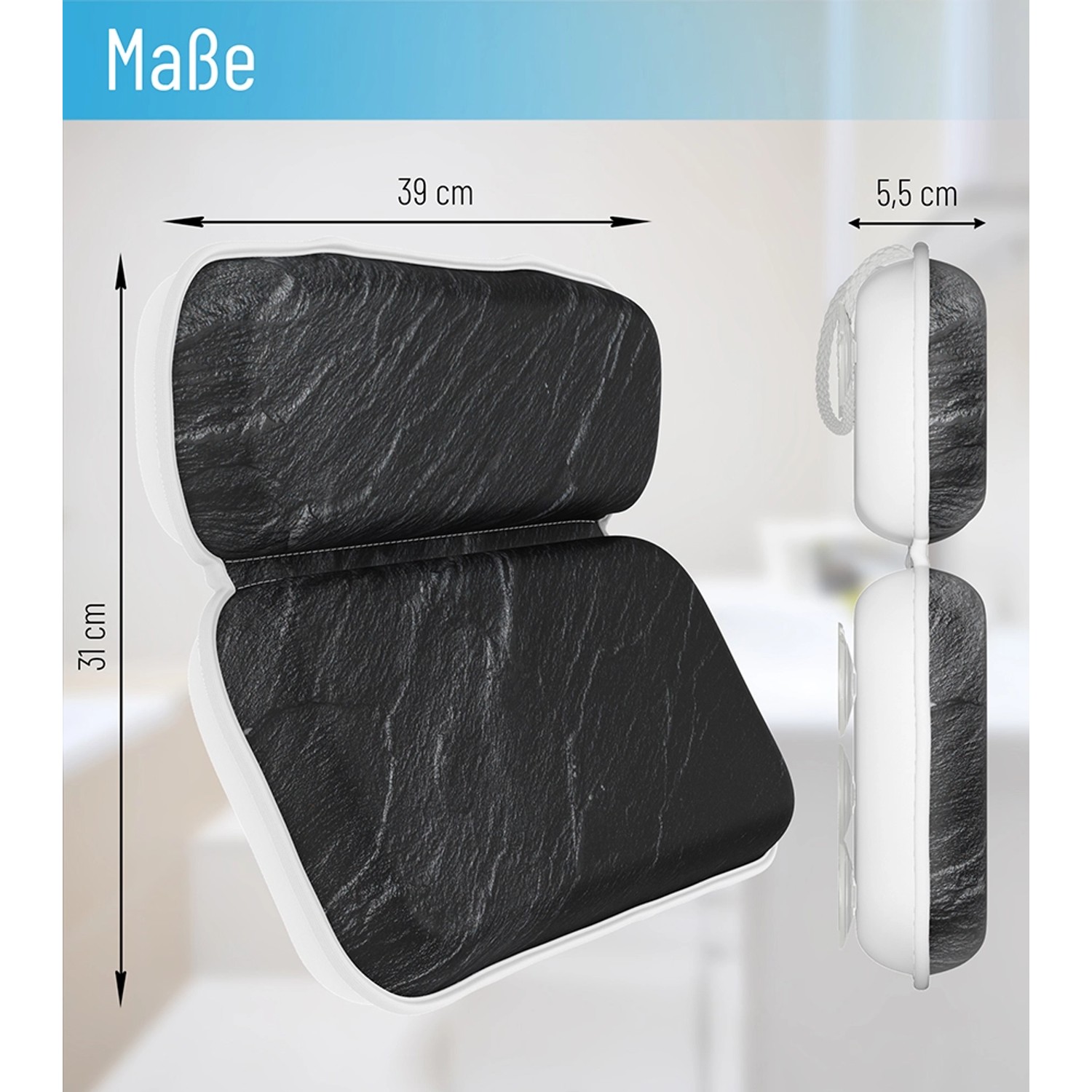 SANILO Badewannenkissen Granit mit Saugnäpfen, Nackenkissen für entspanntes Baden.