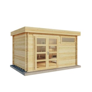 Alpholz Gartenhaus Leandro-28, 394x268 cm, mit Fußboden, imprägniert in Pinie. Gartenhaus mit Doppeltür und Fenster.