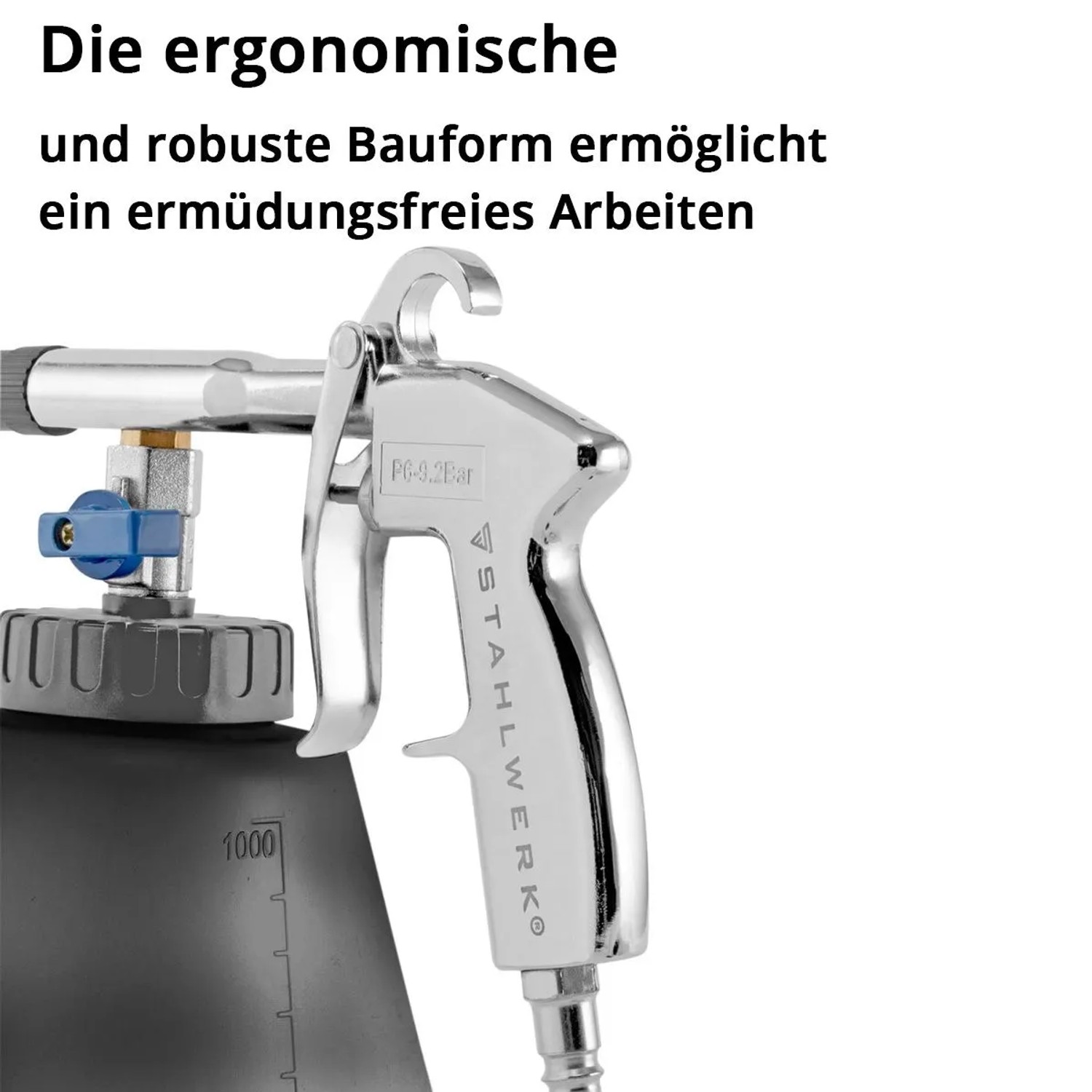 STAHLWERK Druckluft-Reinigungspistole RP-90 ST, verchromt, ergonomisch, mit schwarzem Behälter. Für Kfz-Reinigung.