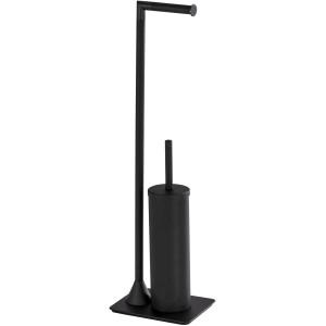 Schwarze Wenko Stand WC-Garnitur Hella mit Toilettenpapierhalter und Bürste.