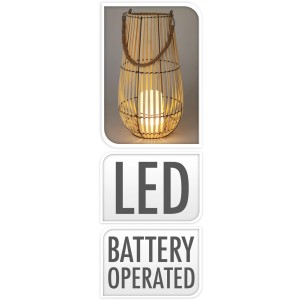 Naturfarbene LED-Laterne aus Bambus, 43,5 cm hoch, mit Tragegriff.
