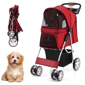 Costway Hundewagen Haustiere Buggy Bis 15 kg Rot