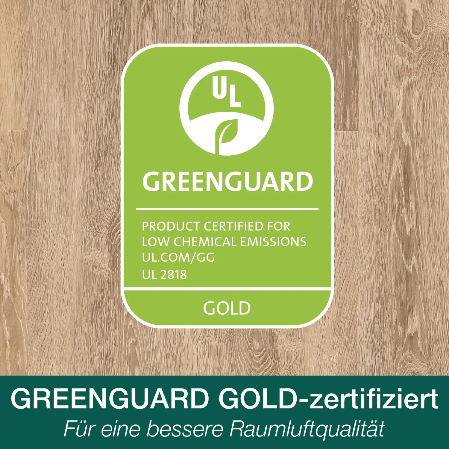 Bona Parkettlack: Greenguard Gold Zertifikat für emissionsarme Produkte und gesunde Raumluft.