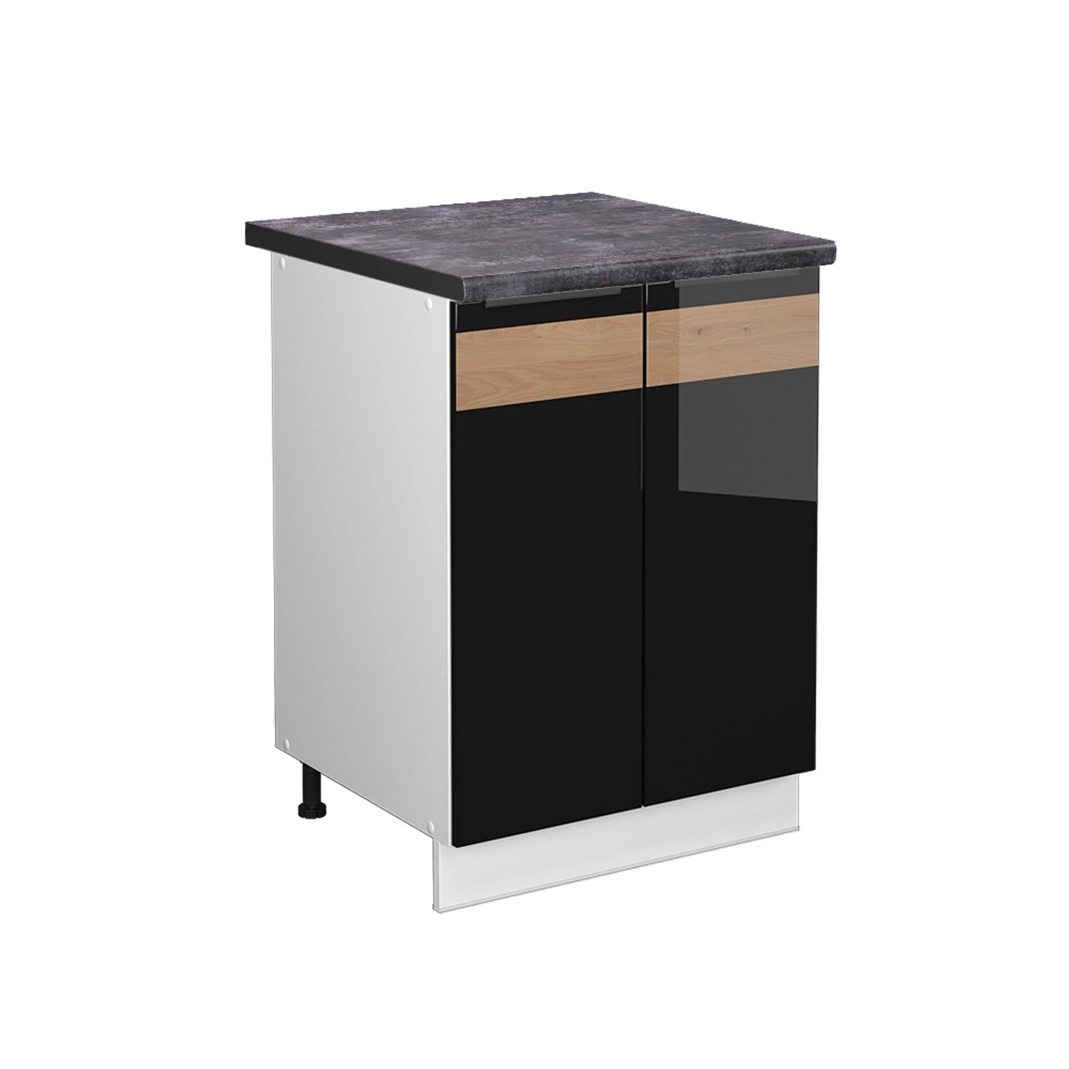 Vicco Küchenunterschrank Fame-Line Schwarz Eiche hochglanz/Weiß 60 cm AP Anthrazit