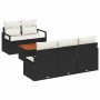 Schwarzes 6-tlg. vidaXL Garten-Sofa-Set mit Tisch und weißen Kissen. Gartenmöbel aus Rattan und Akazienholz.