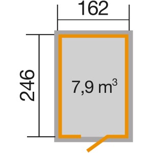 Grundriss Weka Holz-Gartenhaus Schwedenrot, 162x246 cm, 7,9 m³ Volumen.
