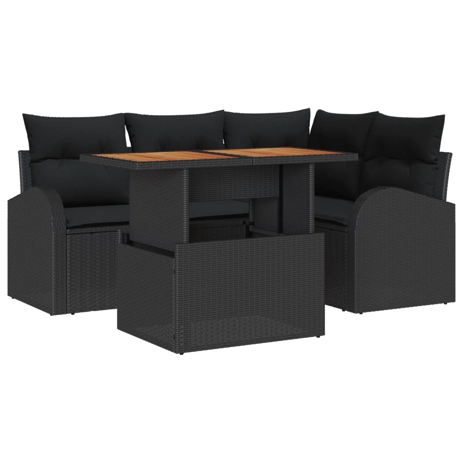 vidaXL Garten-Sofa-Set mit Speicher 5-Tlg Schwarz Poly Rattan 3358319