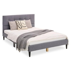 Homestyle4u Polsterbett 140x200 cm Bett Doppelbett mit Lattenrost Grau 1730