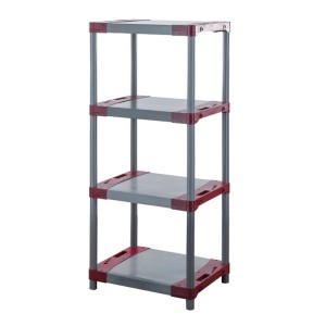 Grau-rotes Kunststoffregal Grey Bear mit 4 Böden, Fachlast 120kg, 138x70x46cm.