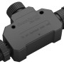 Schwarzer Philips Hue Outdoor T-Stecker für Niedervolt-Außenleuchten.