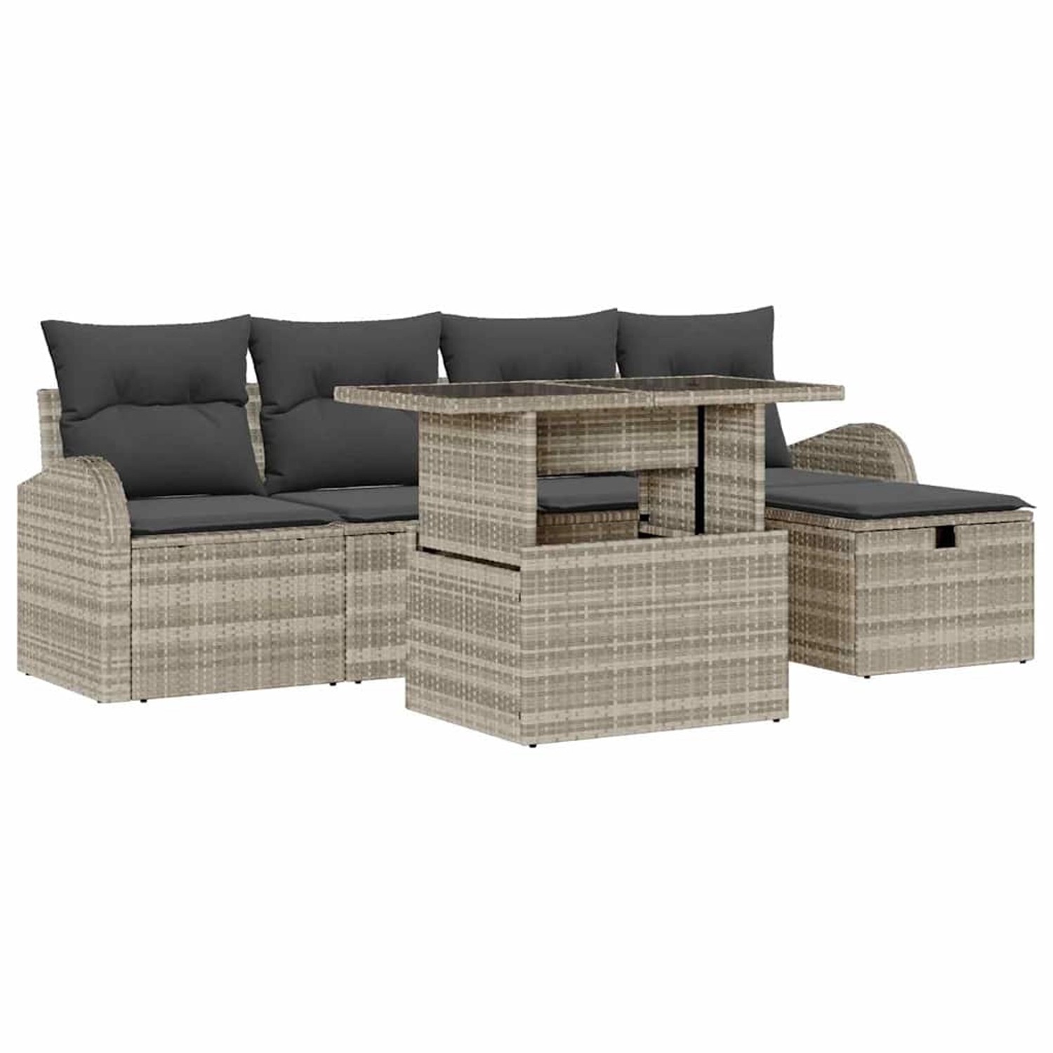 vidaXL Garten-Sofa-Set mit Kissen 6-Tlg Hellgrau Poly Rattan 3361081 günstig online kaufen