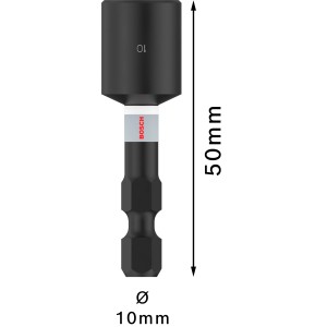 Schwarzer Bosch Impact Control Steckschlüssel 50 mm, SW10 mm, für Schlagschrauber. Robustes Werkzeug.