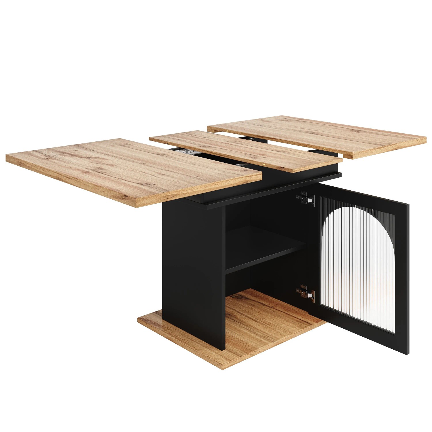 Okwish Esstisch Ausziehbar Mit Drei Ablageebenen Für Küche Und Wohnzimmer Natur/Schwarz