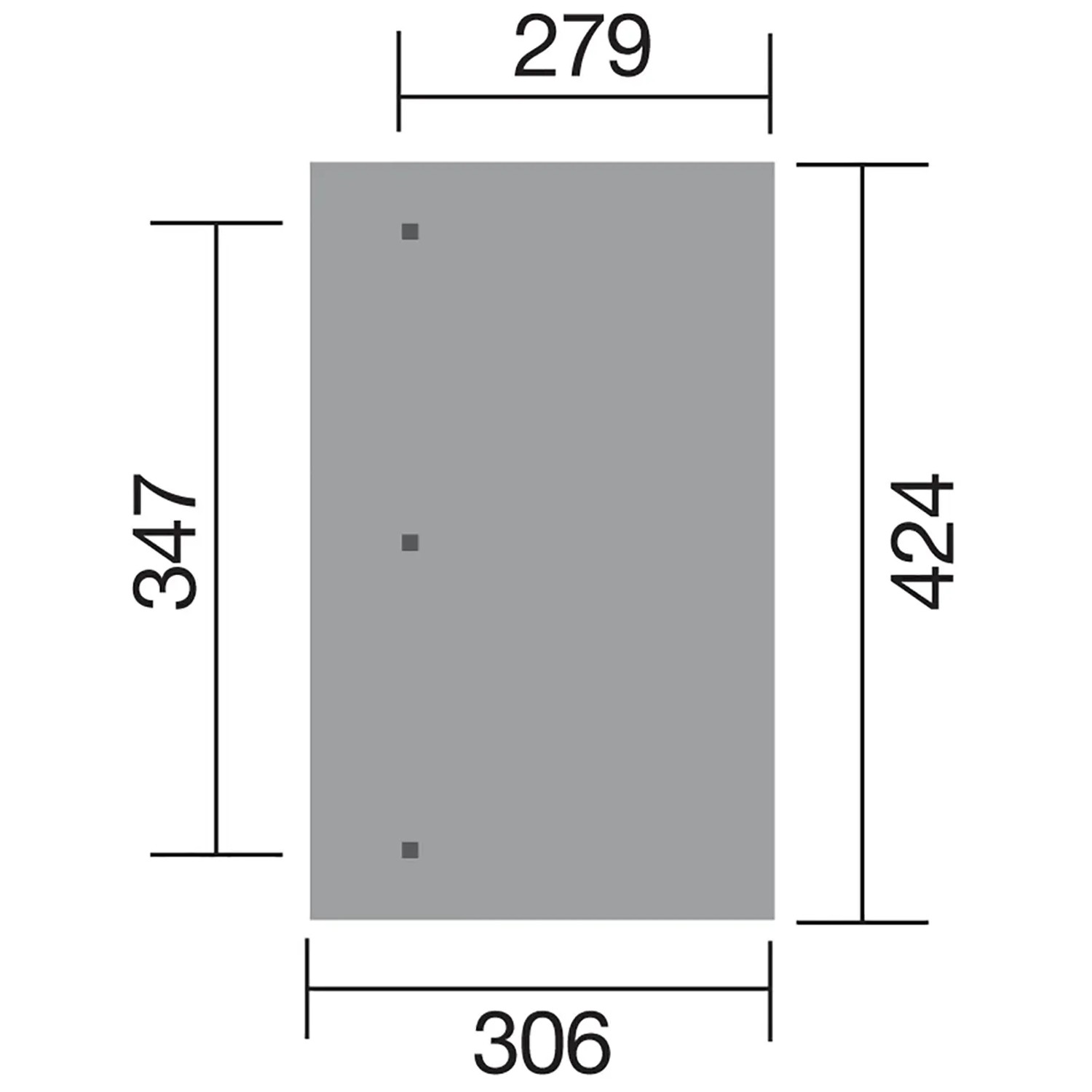 Skizze der Weka Terrassenüberdachung Holz Größe 3, 424x306 cm, mit Maßangaben.