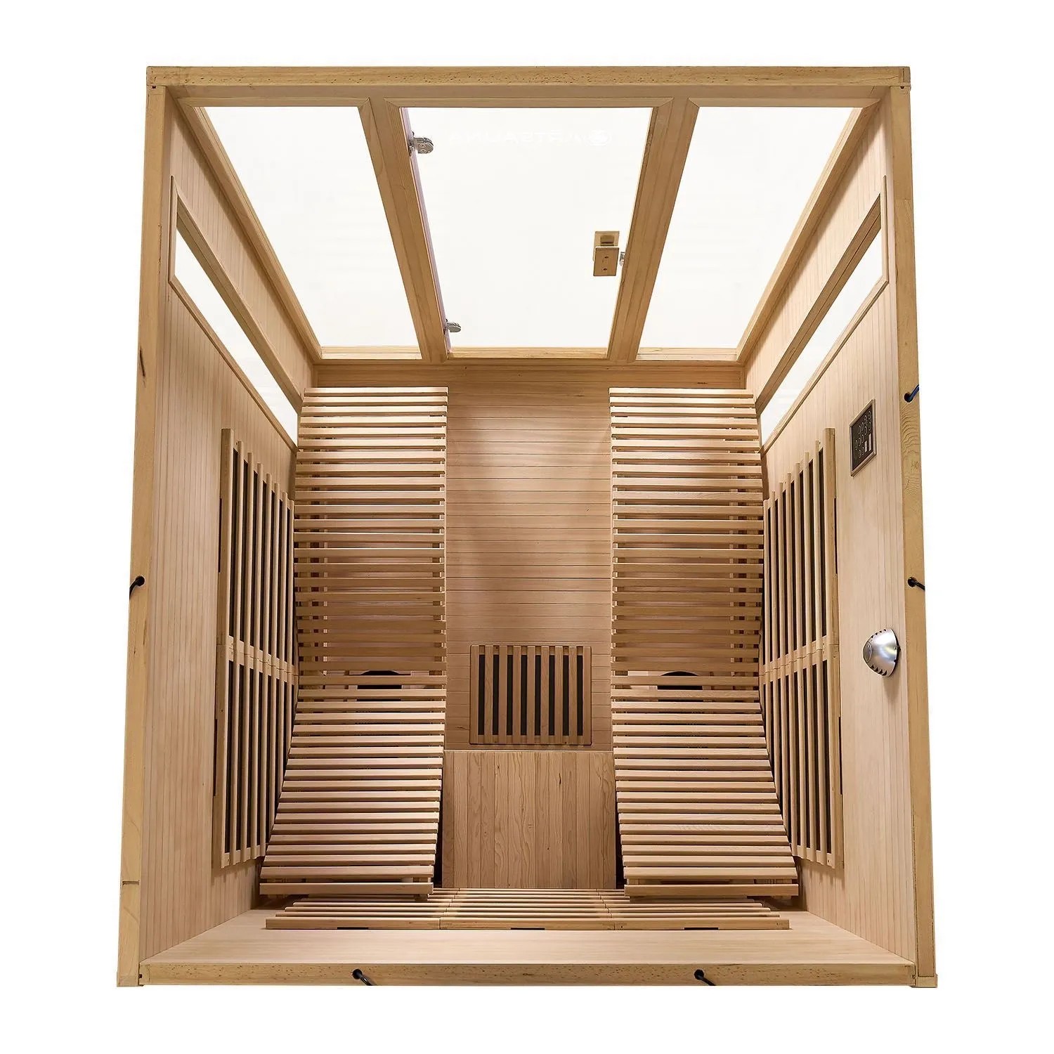 Artsauna Infrarotkabine Billund mit Liegen aus Hemlockholz, Dual Heizsystem und LED-Beleuchtung.