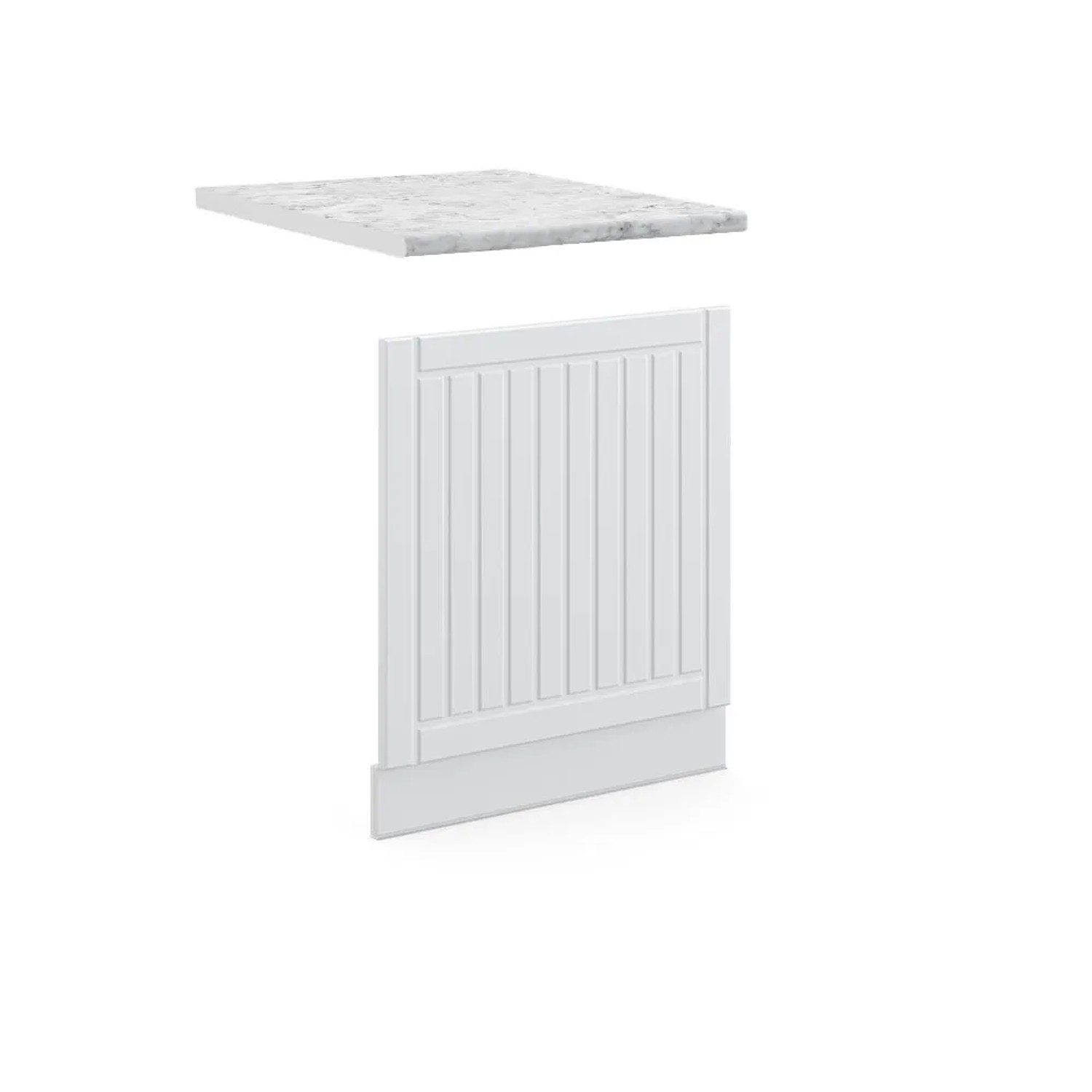 Vicco Frontblende Fame-Line Geschirrspüler Fronttür Weiß Landhaus Weiß 60 cm AP Marmor