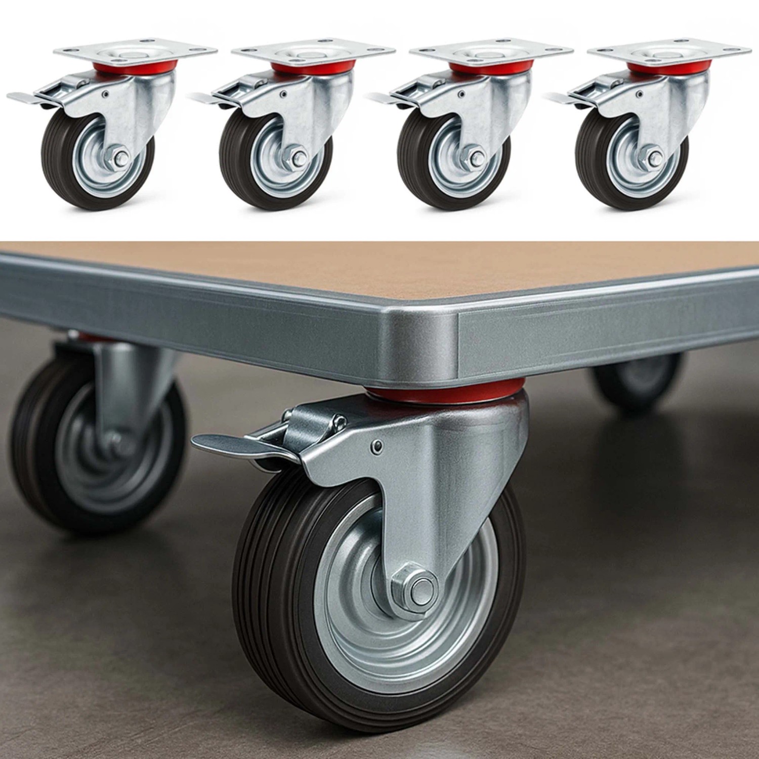 Wiltec Doppelstopp-Lenkrolle Set 4X Vollgummirad 75Mm 50Kg Transportrollen_2