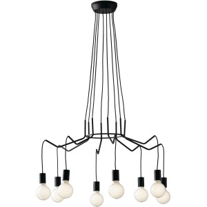 Schwarzer, 8-flammiger Luce Design Kronleuchter Habitat, Ø 85 cm. Elegante Pendelleuchte.