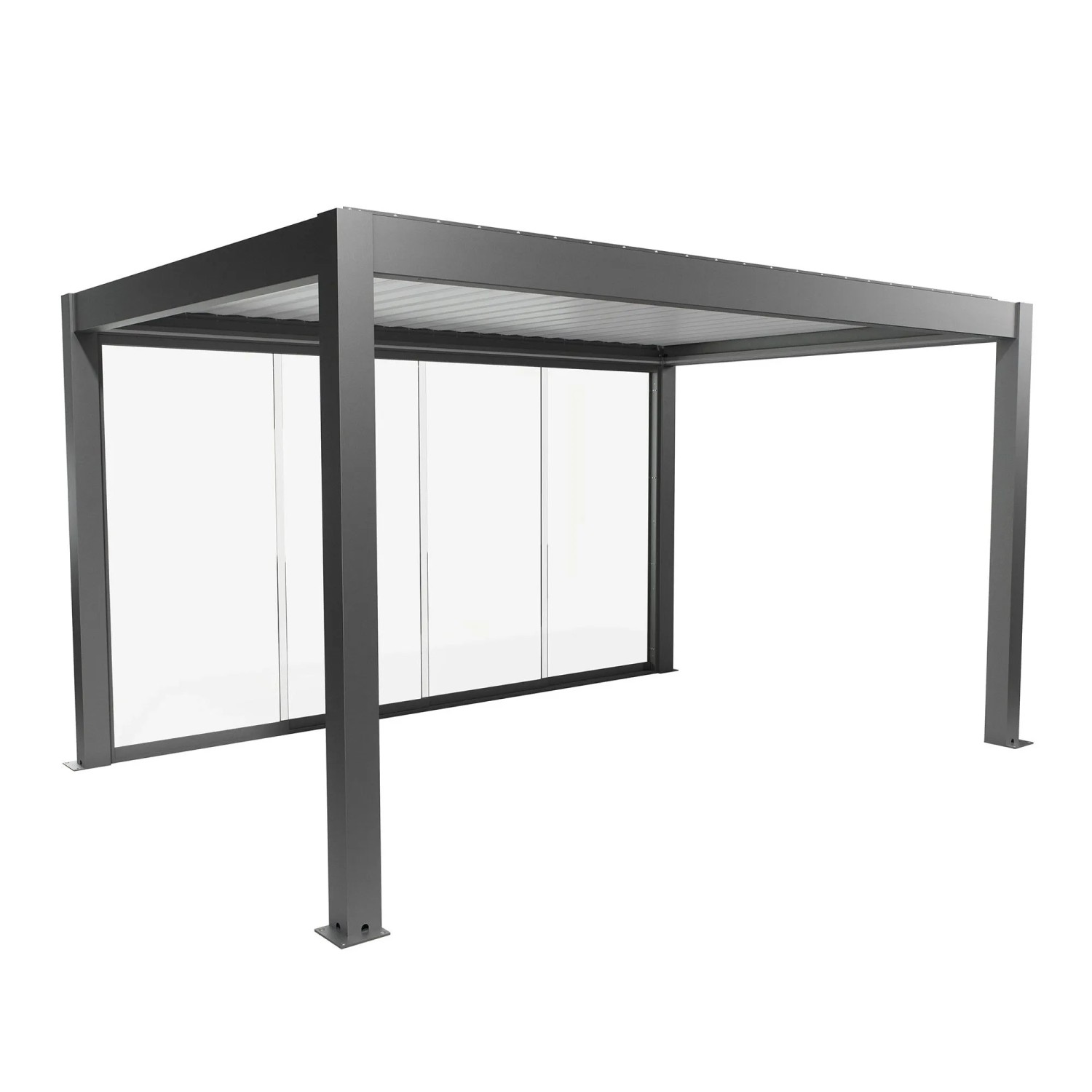 Biohort Glasschiebewand Klarglas Gr. 4,5m Quarzgrau-Metallic Pergola
