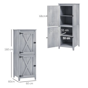 Outsunny Gartenschrank aus Tannenholz, hellgrau, 60x60x160cm, mit Regalfächern und Doppeltüren.
