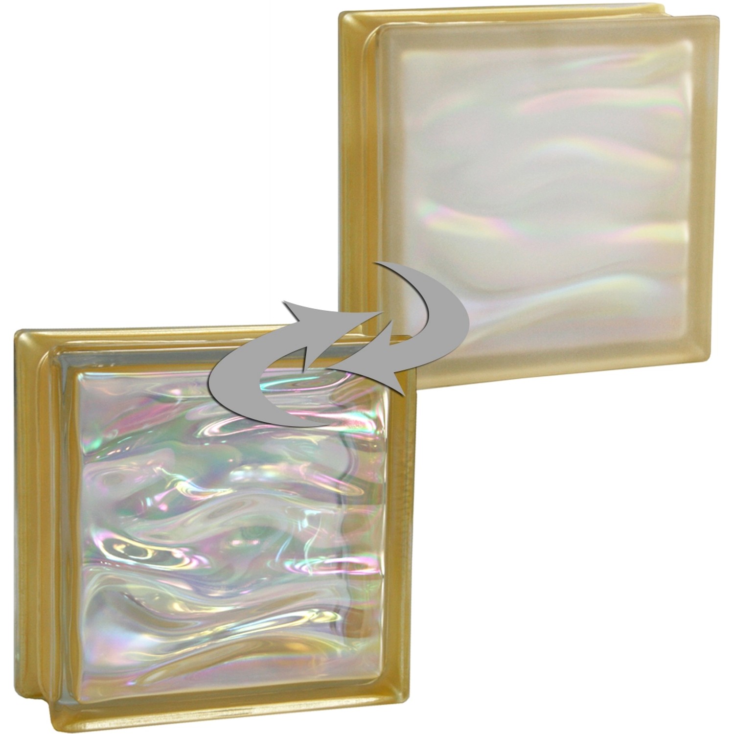 BM Glasstein Aqua Perlmutt Gold 1-Seitig Satiniert 19 cm x 19 cm x 8 cm
