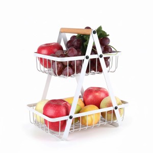 Relaxdays Obstetagere Eisen Holz Weiß 2 Etagen 34 cm x 26 cm x 17 cm 0,9 kg