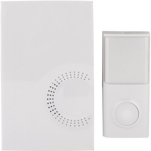 Weißer Funk-Gong mit 200 m Reichweite und separatem Klingeltaster.