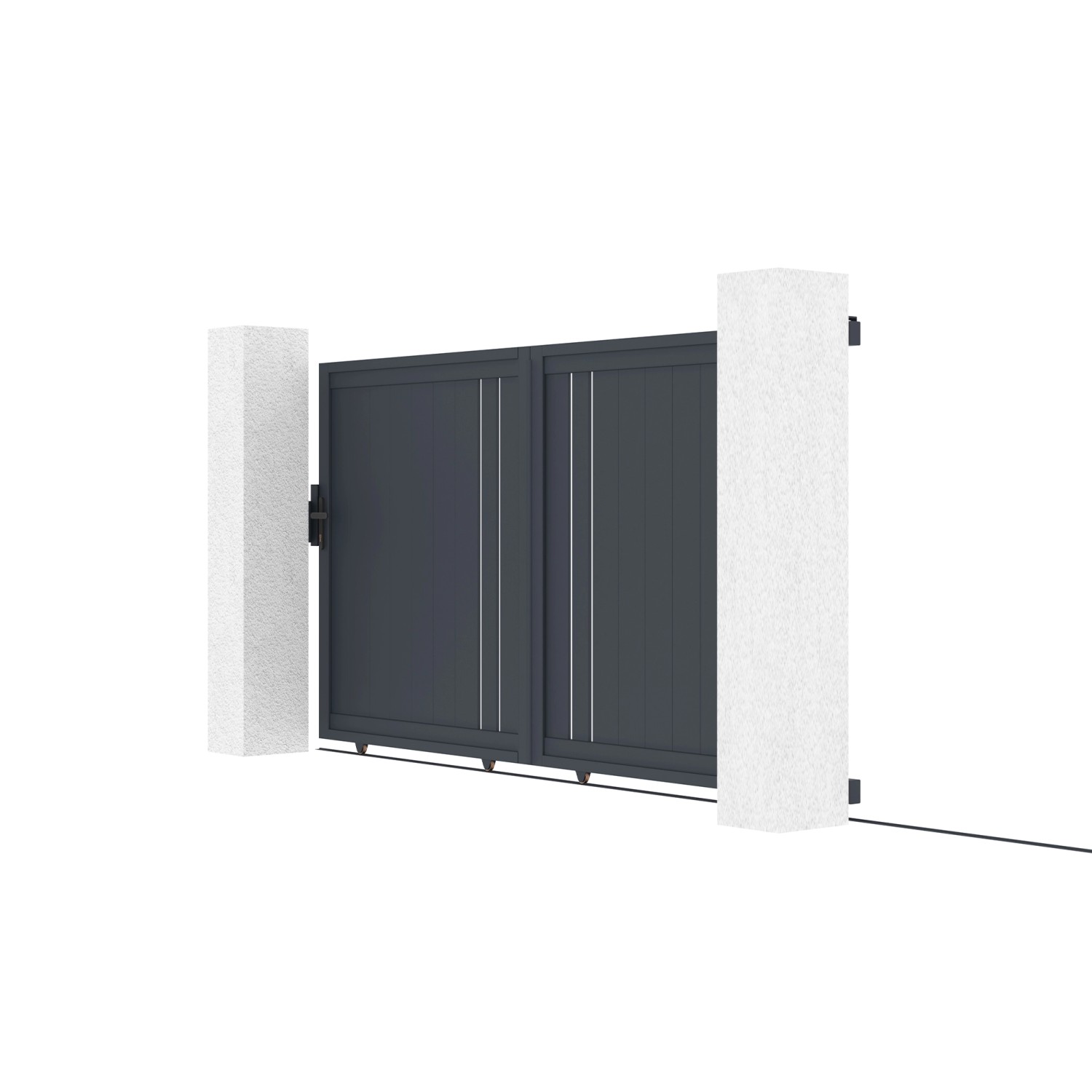 Graues Casanoov Aluminium Schiebetor Giona 3M, Ansicht mit Pfosten.