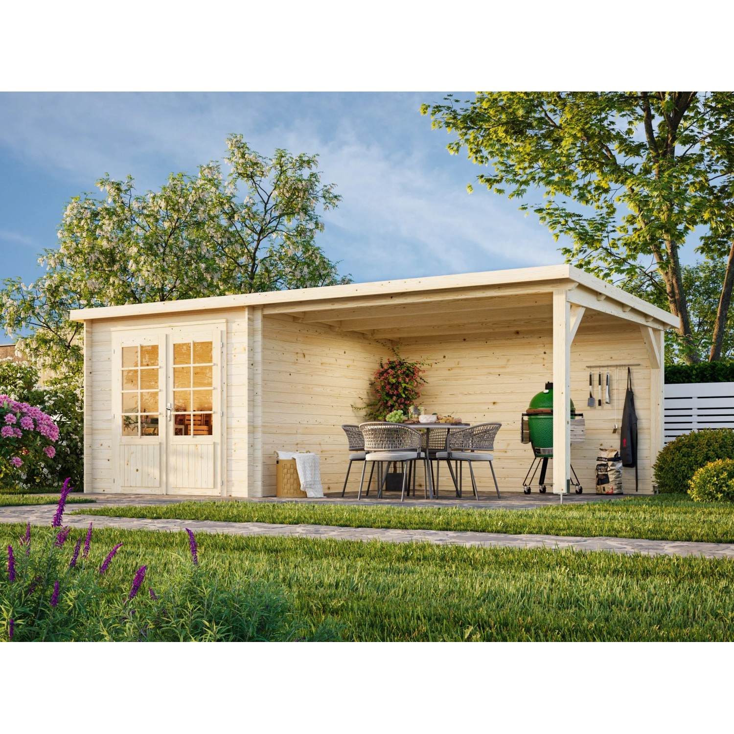 Palmako Gartenhaus Ella 590 x 300 cm Seitendach 10 m² Dunkelgrau-Weiß FSC® günstig online kaufen