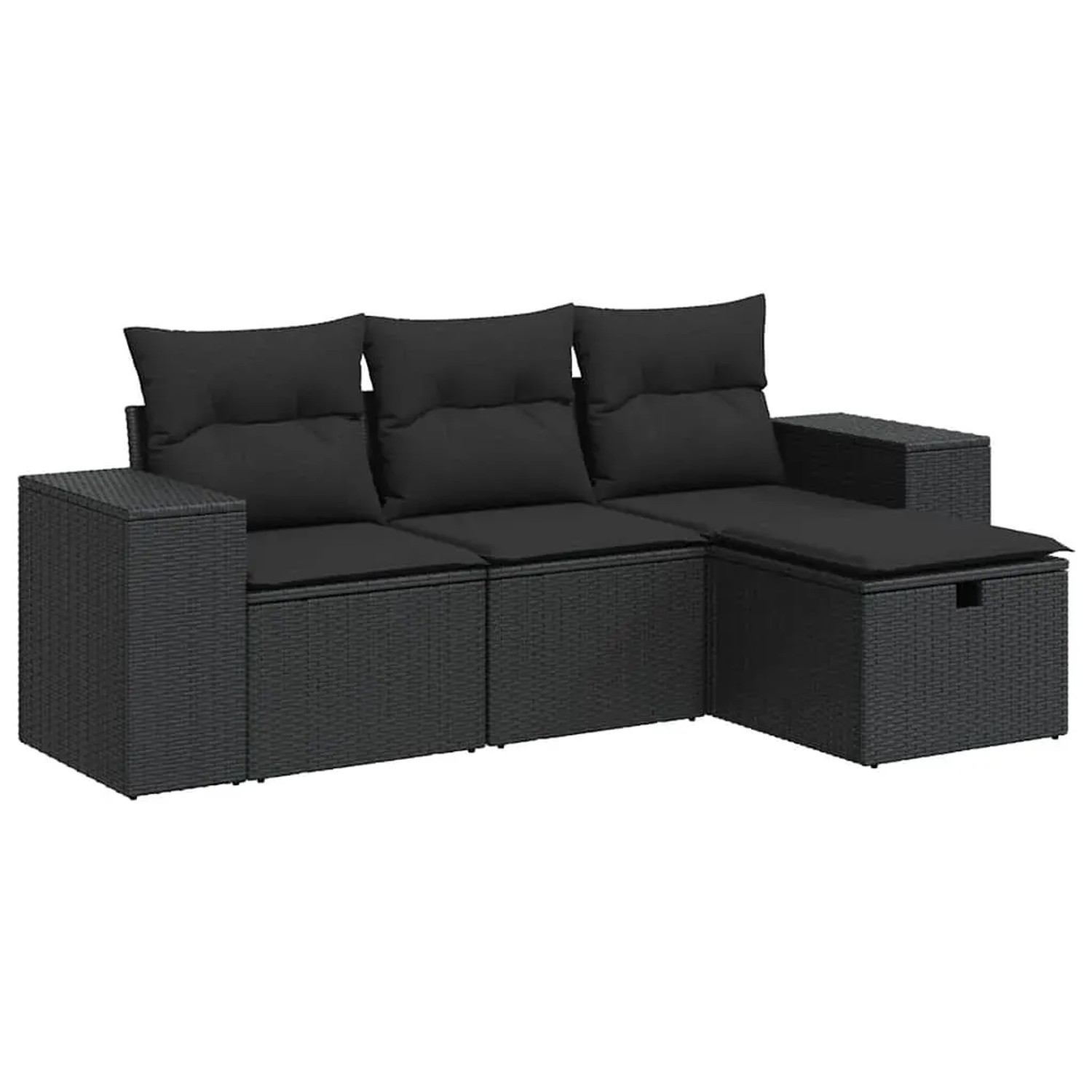 vidaXL 4-Tlg Garten-Sofagarnitur mit Kissen Schwarz Poly Rattan 3325651