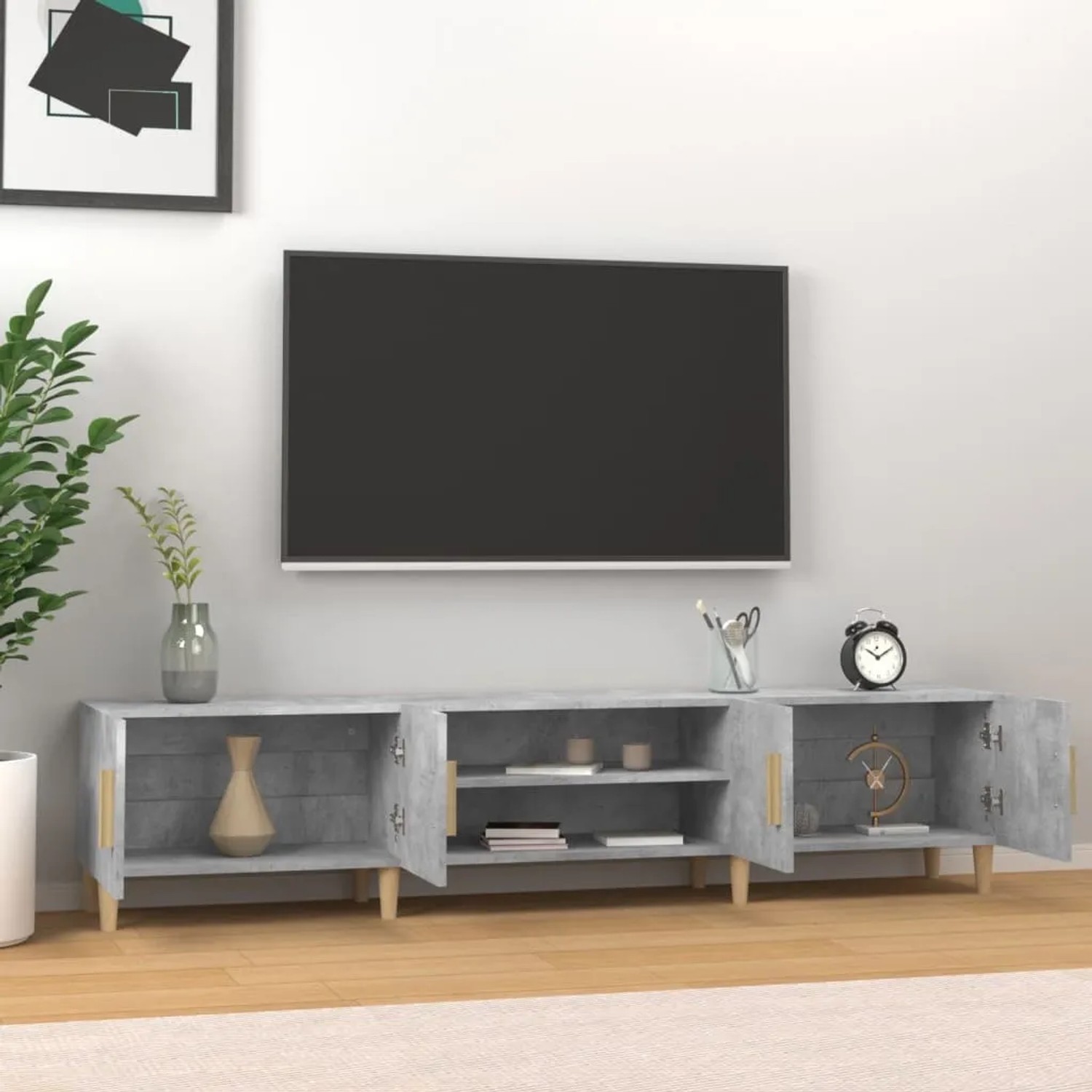 VidaXL TV-Schrank, Betongrau, 180 cm breit, mit Fächern und Türen, Holzwerkstoff, Modell 1.