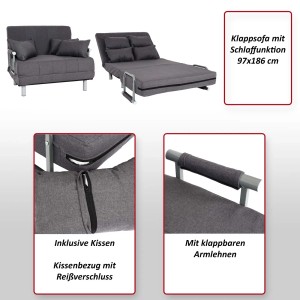 Gelber MCW Schlafsessel K29 aus Stoff, mit Schlaffunktion und Kissen.