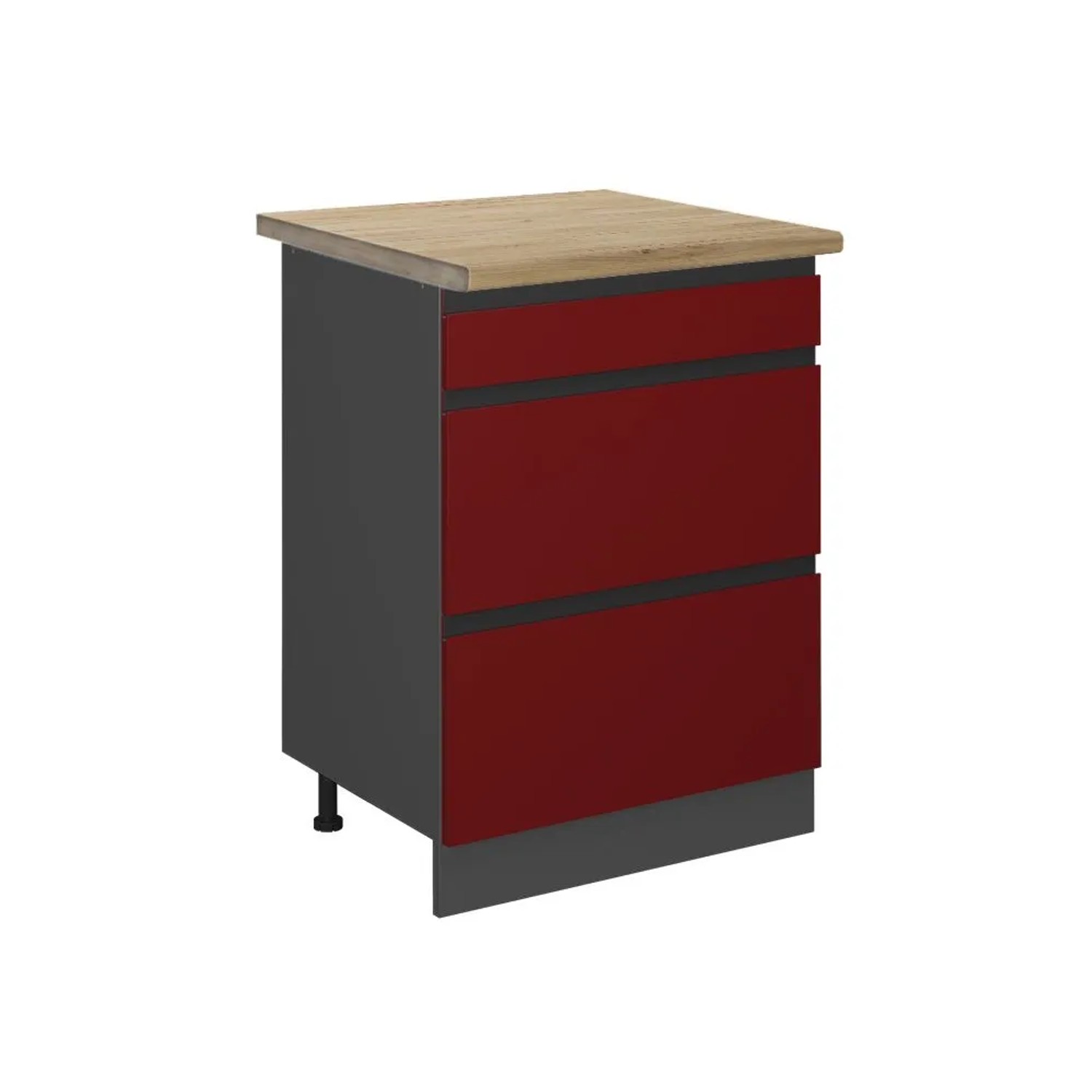 Vicco Küchenunterschrank R-Line Rot Anthrazit 60 cm mit Schubladen J-Shape AP Eiche