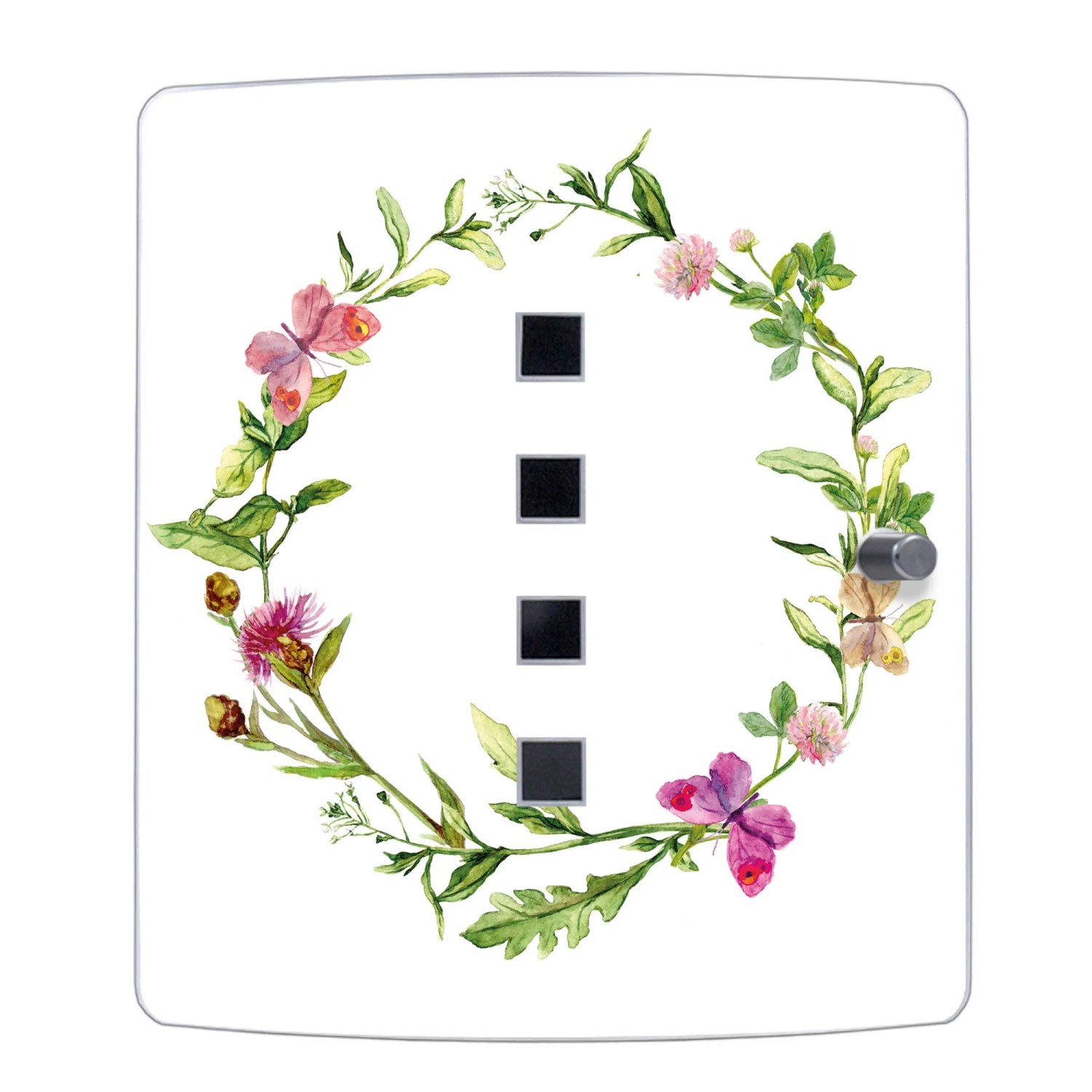 Banjado Schlüsselkasten Edelstahl mit Aquarell Blumenring Motiv für 10 Schlüssel.