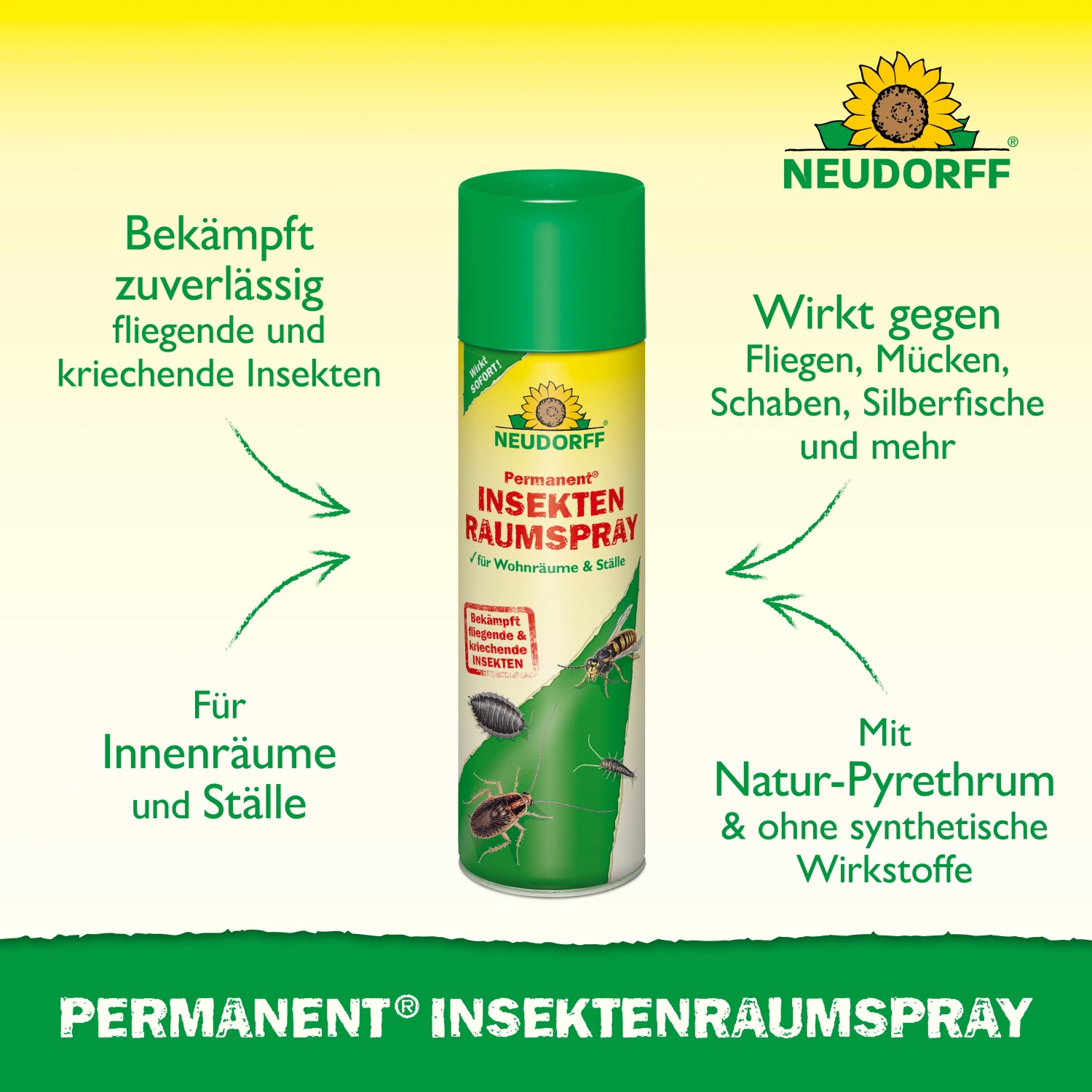 Neudorff Permanent Insektenraumspray 500ml zur Ungezieferbekämpfung in Innenräumen und Ställen.