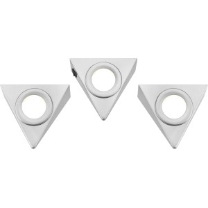3er-Set LED-Unterbauleuchten in Dreiecksform, silberfarben, für Küchen und Möbel.