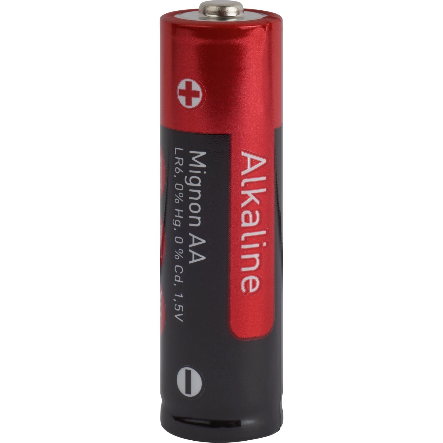 Rote und schwarze Alkaline Batterie AA für Geräte wie Fernbedienungen.