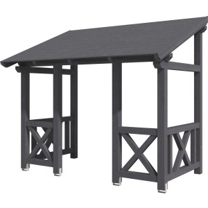 Skan Holz Vordach Paderborn 7, schiefergrau lasiert, 336x202 cm, aus Konstruktionsvollholz mit Zapfenverbindungen.