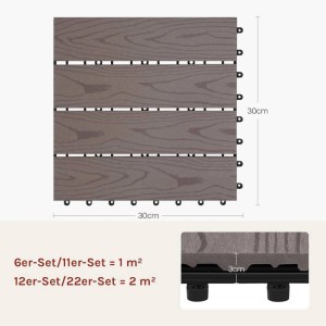 WPC Terrassenfliese Coffee Holzoptik, 30x30cm, mit Klicksystem. Ideal für Terrasse und Balkon.