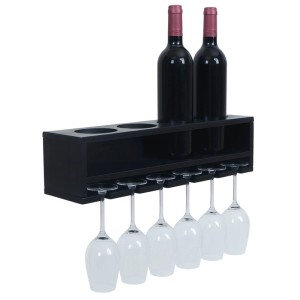Schwarzes MCW Weinregal P21 aus Holz für 4 Flaschen und 6 Gläser.