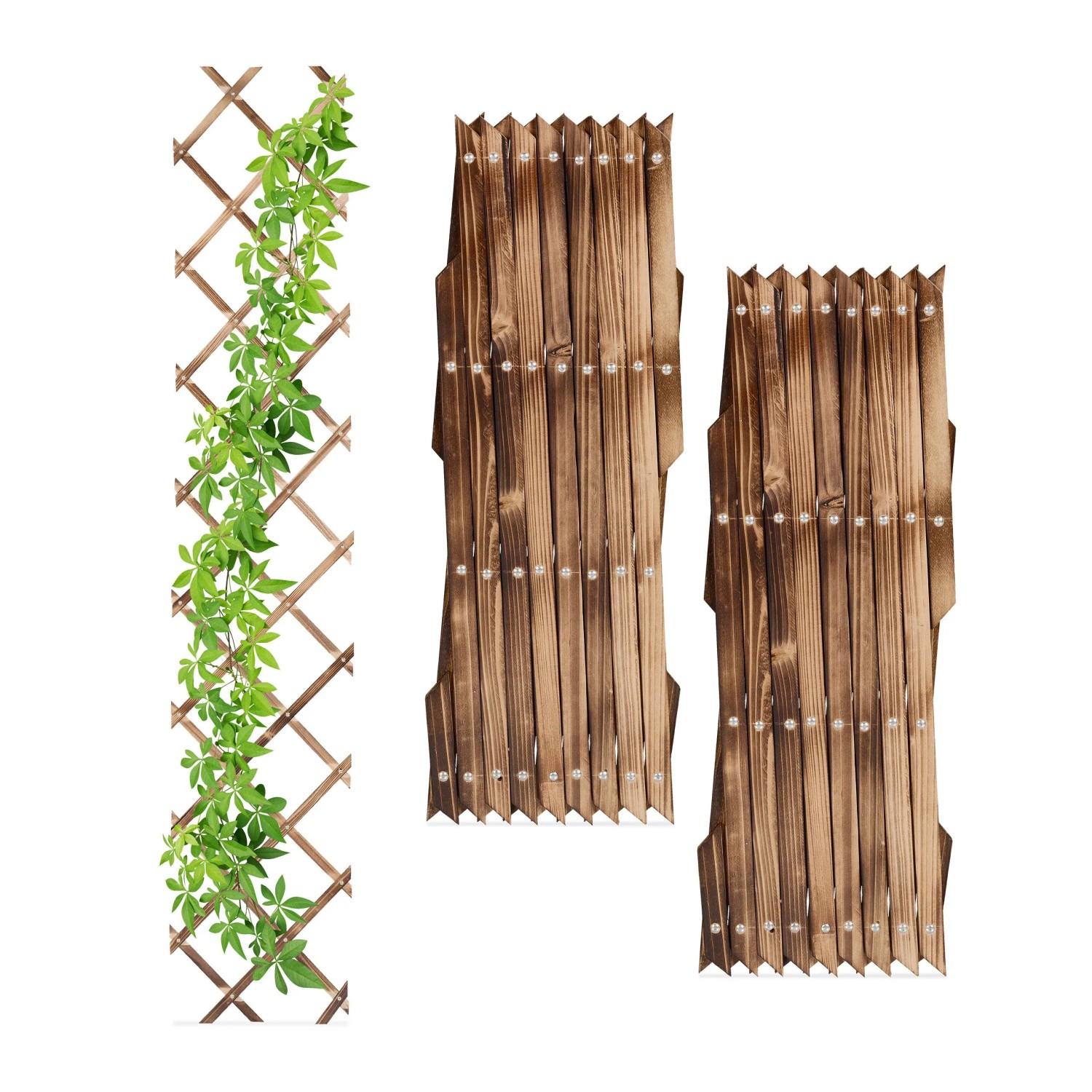Relaxdays Rankgitter 3er Set Tannenholz Braun Ausziehbar 180 cm x 30 cm x 1,5 cm 0,35 kg