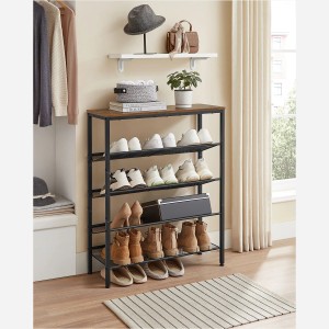 Vasagle Schuhregal mit 5 Ebenen in Braun-Schwarz, bietet Platz für Schuhe und Deko.