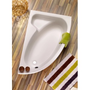 Weiße Ottofond Eckbadewanne Salinas A, 150 cm, mit Ablage, für kleine Bäder.